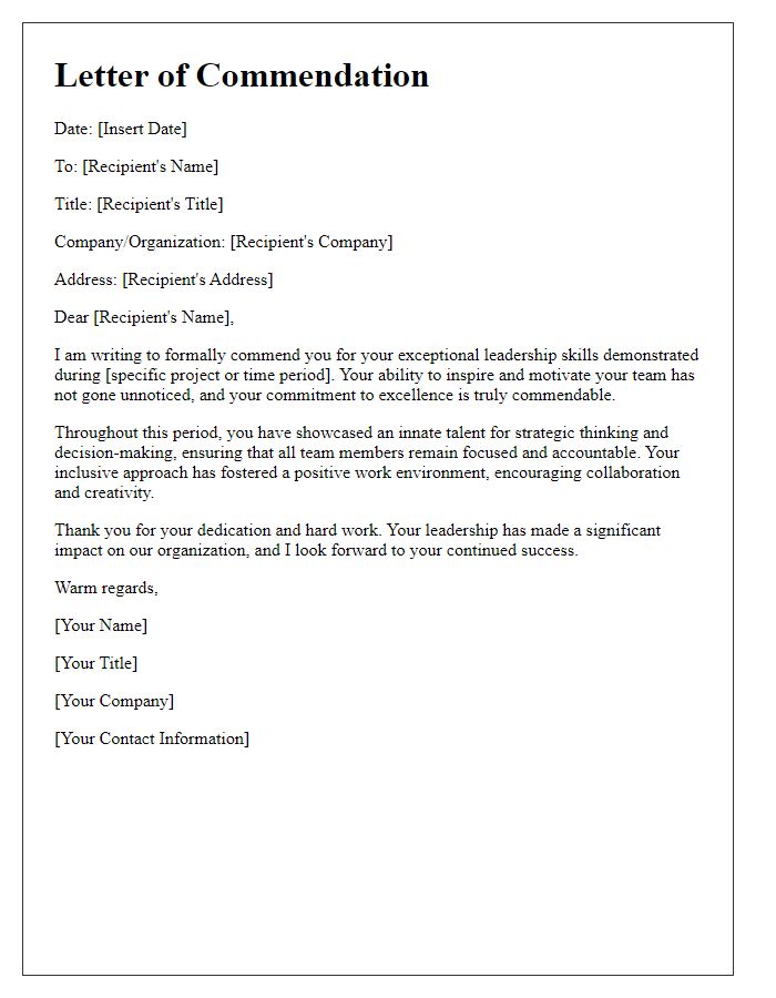 Letter template of commendation for leadership skills