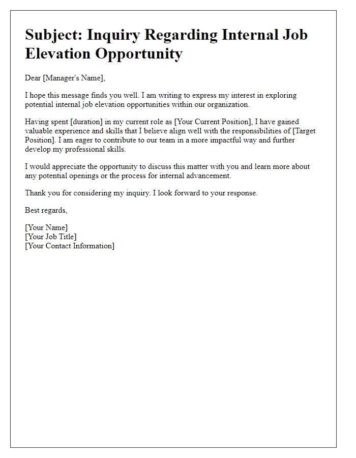 Letter template of inquiry for internal job elevation