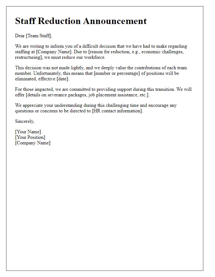 Letter template of staff reduction announcement