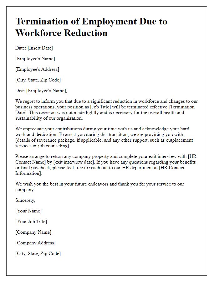 Letter template of termination due to workforce reduction