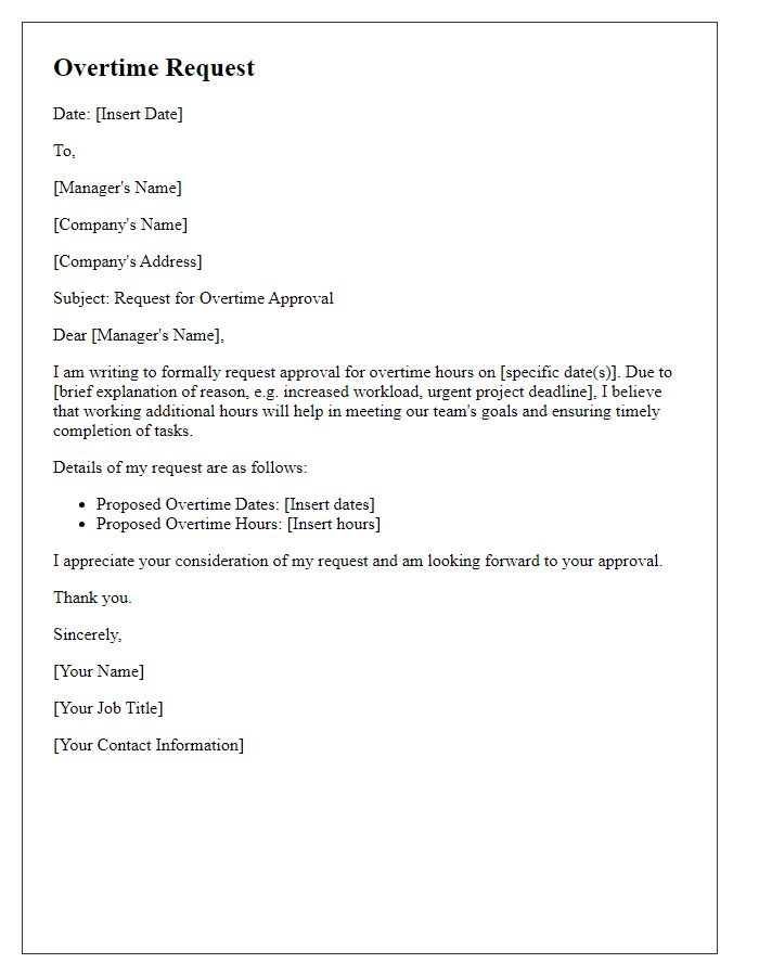 Letter template of employee overtime request