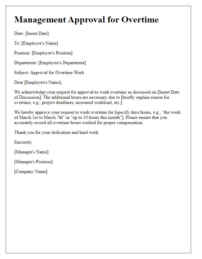 Letter template of management approval for overtime