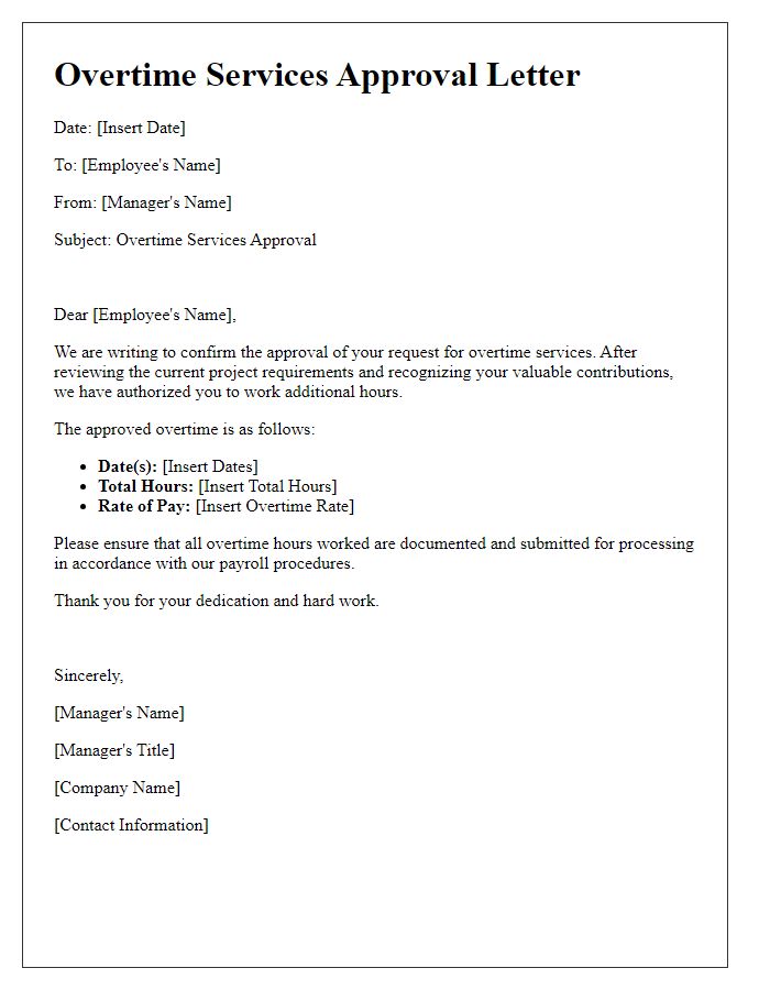 Letter template of overtime services approval