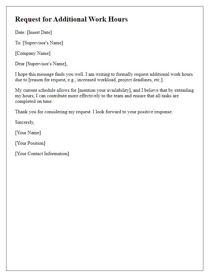 Letter template of request for additional work hours