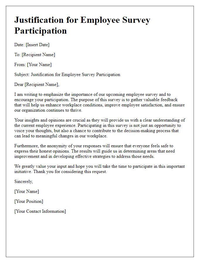 Letter template of justification for employee survey participation