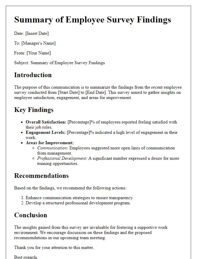 Letter template of summary of employee survey findings