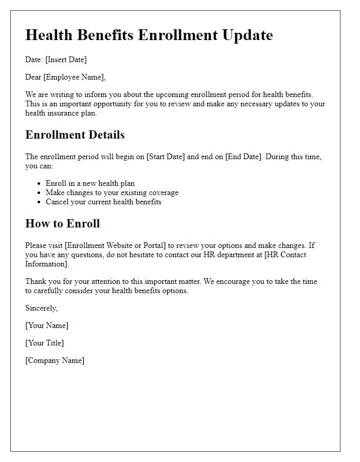 Letter template of health benefits enrollment update