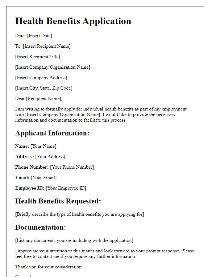 Letter template of individual health benefits application