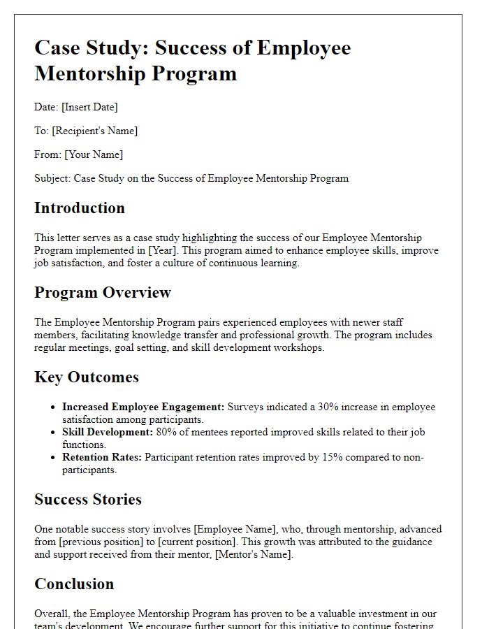 Letter template of case study from employee mentorship program success