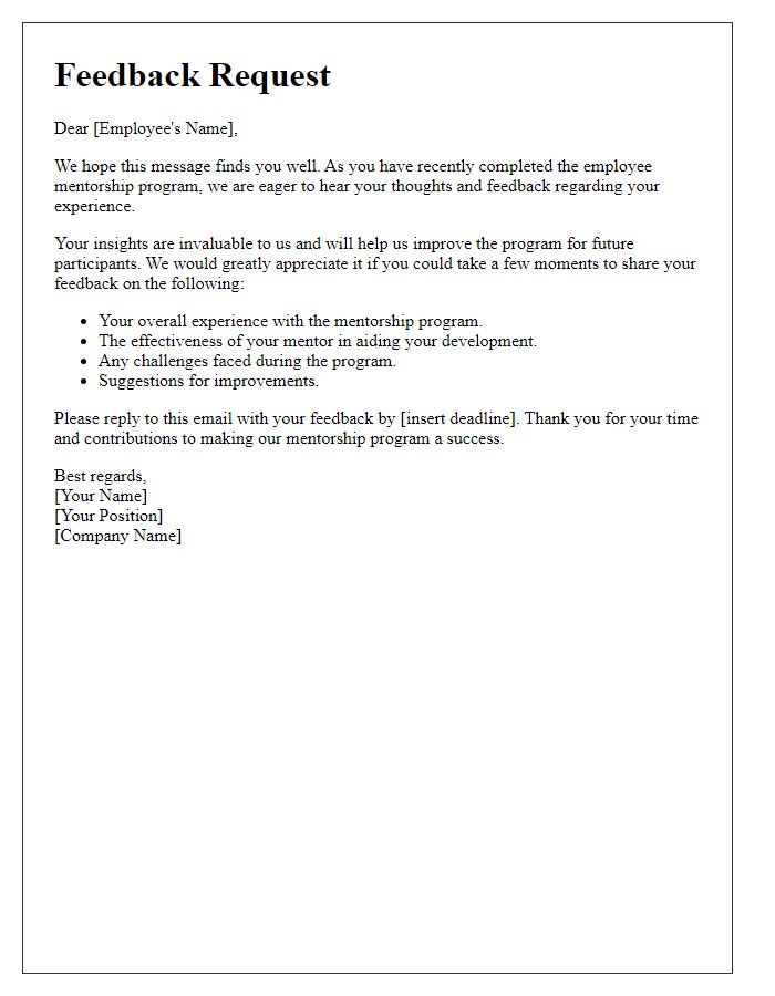 Letter template of feedback request after completing the employee mentorship program