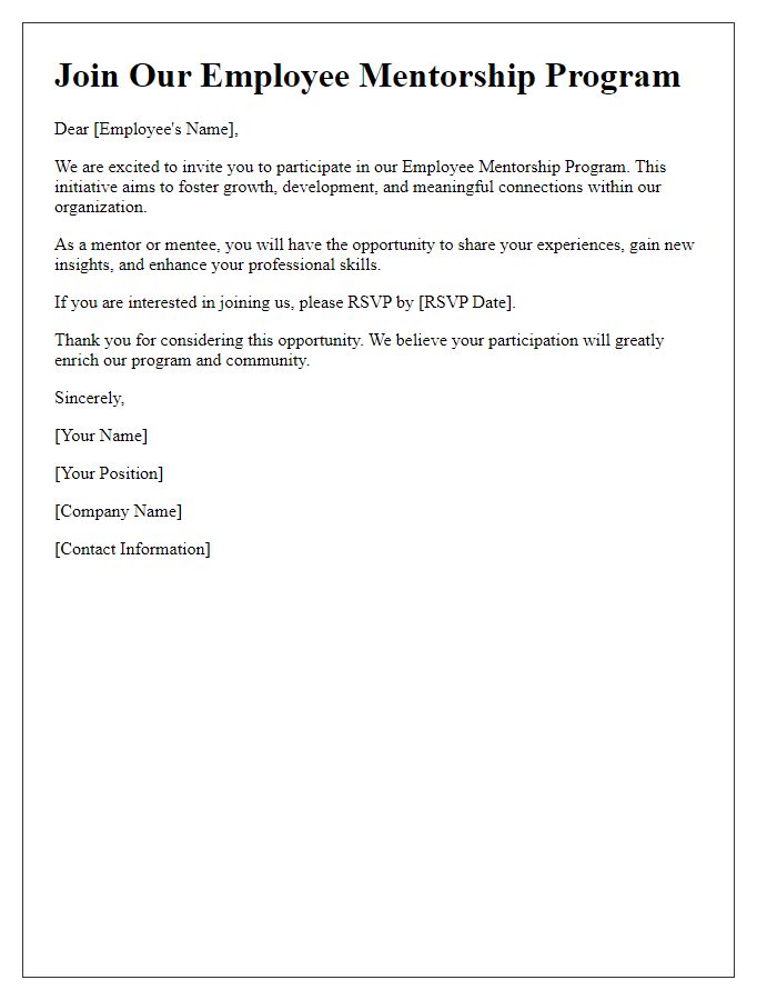 Letter template of invitation to join the employee mentorship program