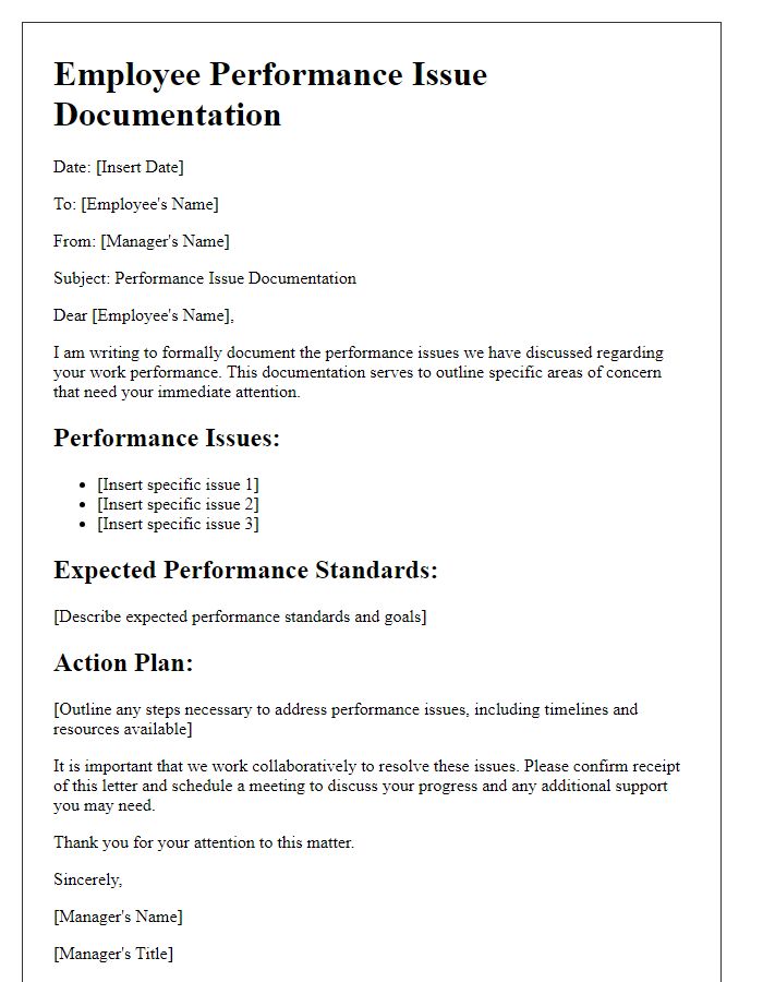 Letter template of employee performance issue documentation