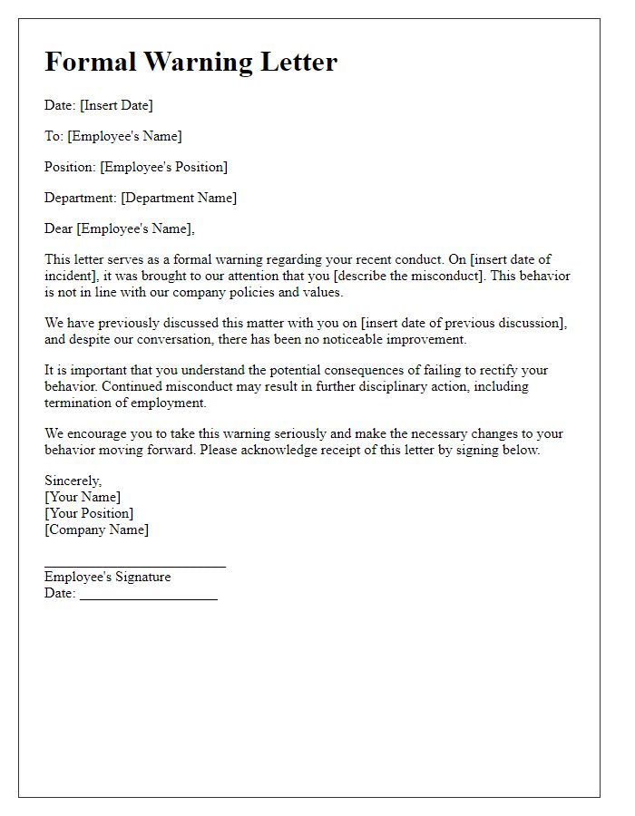 Letter template of formal warning for misconduct