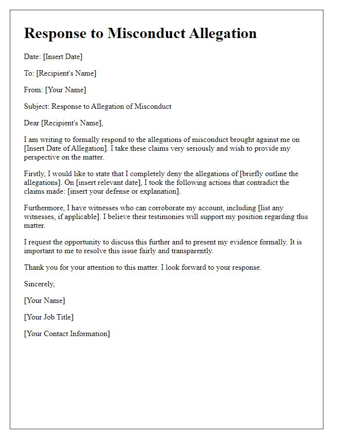 Letter template of misconduct allegation response