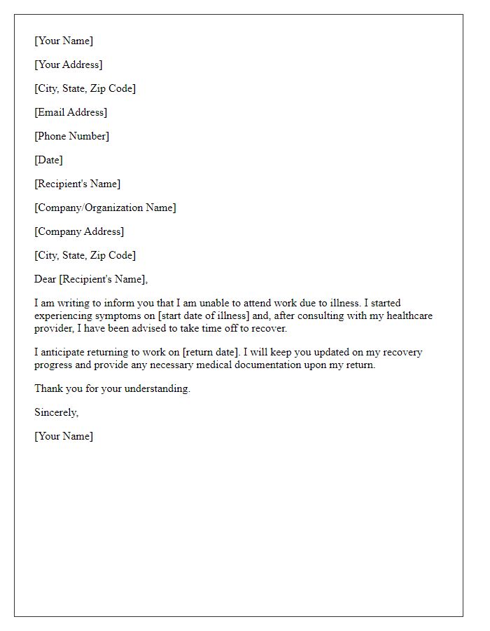 Letter template of absence due to illness notification