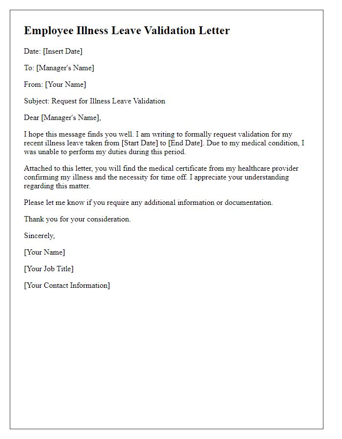 Letter template of employee illness leave validation