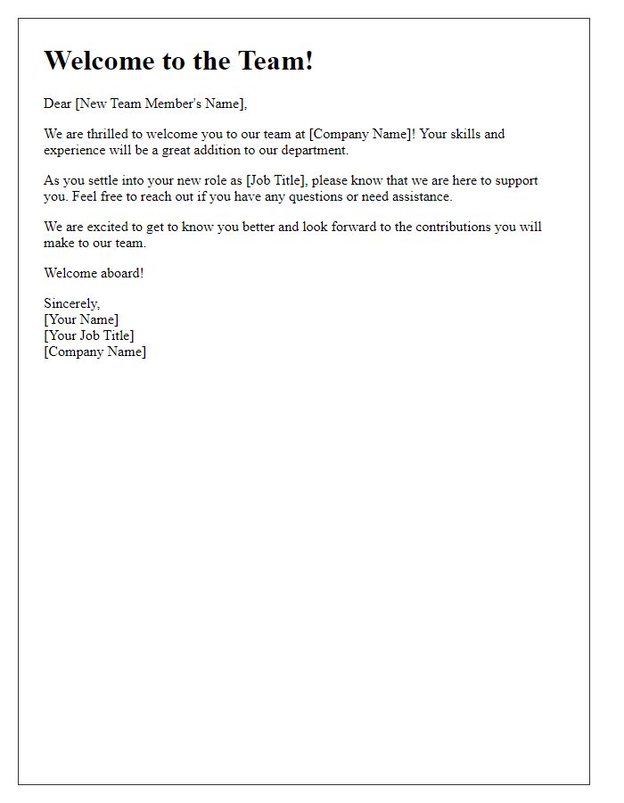 Letter template of heartfelt welcome for upcoming team member