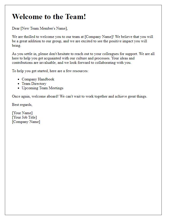 Letter template of warm welcome for new team member