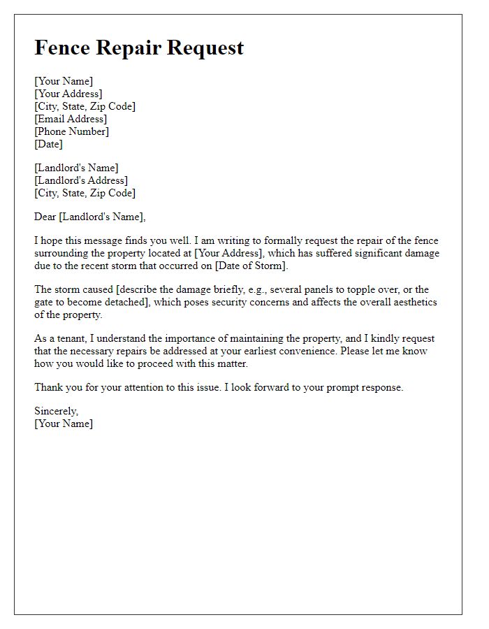 Letter template of tenant fence repair request due to storm damage