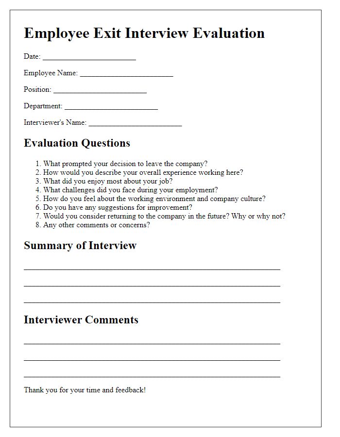 Letter template of employee exit interview evaluation