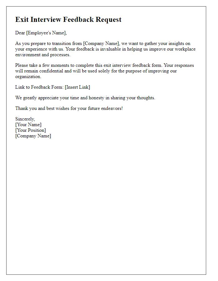 Letter template of employee exit interview feedback request