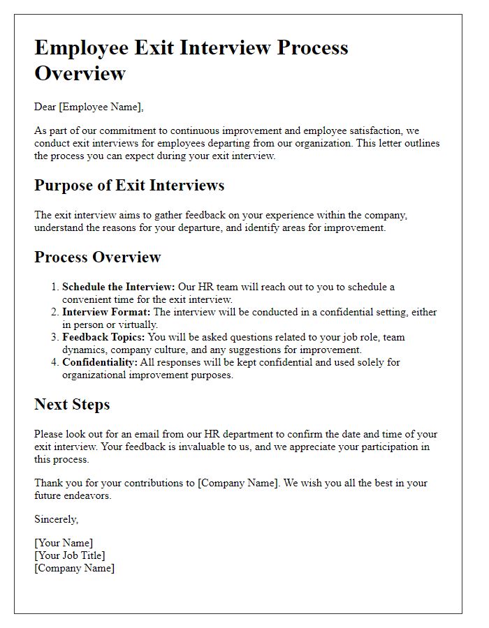 Letter template of employee exit interview process overview