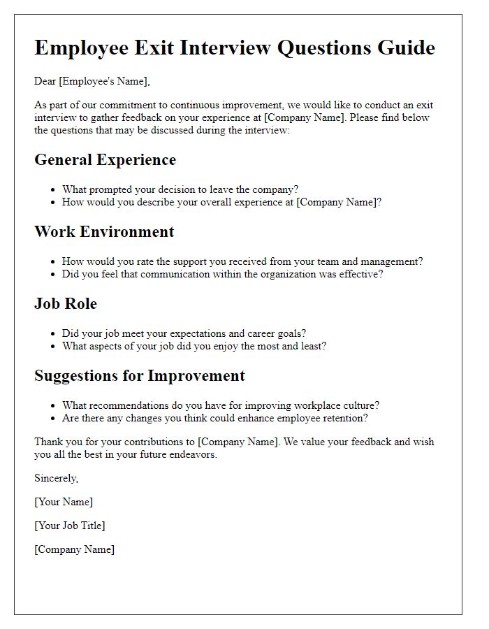 Letter template of employee exit interview questions guide