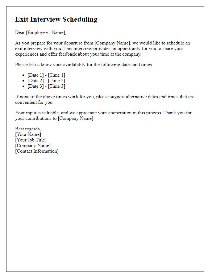 Letter template of employee exit interview scheduling