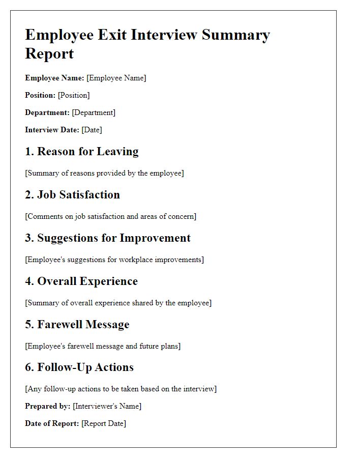 Letter template of employee exit interview summary report