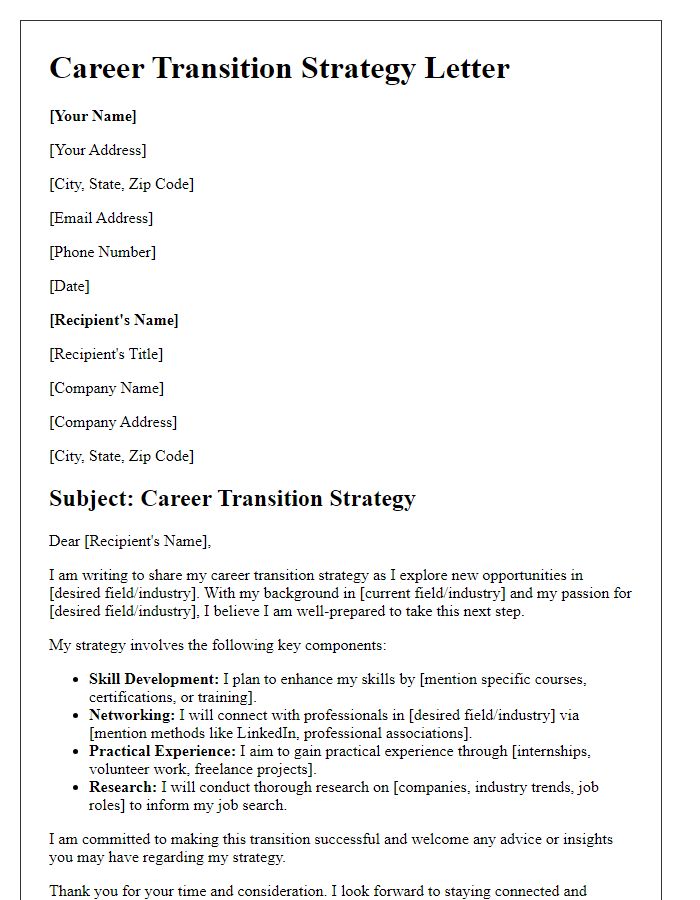 Letter template of a career transition strategy