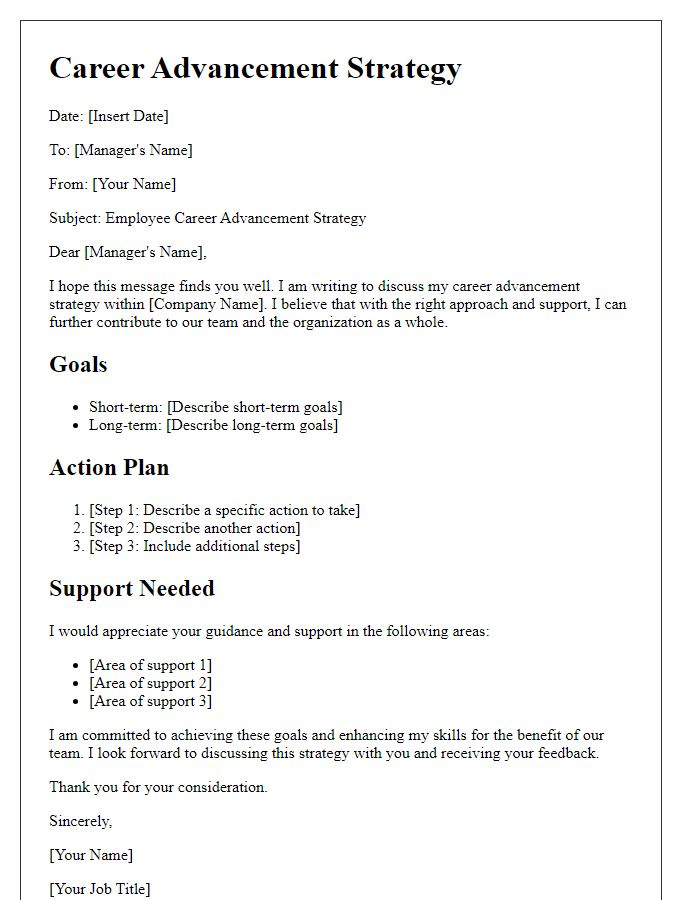 Letter template of an employee career advancement strategy