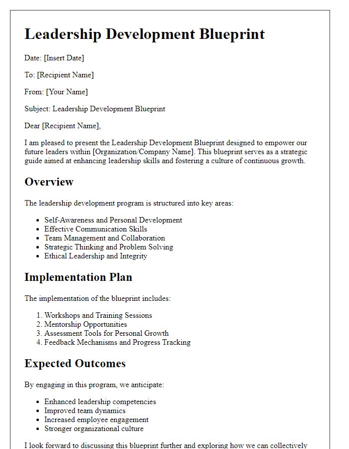 Letter template of a leadership development blueprint