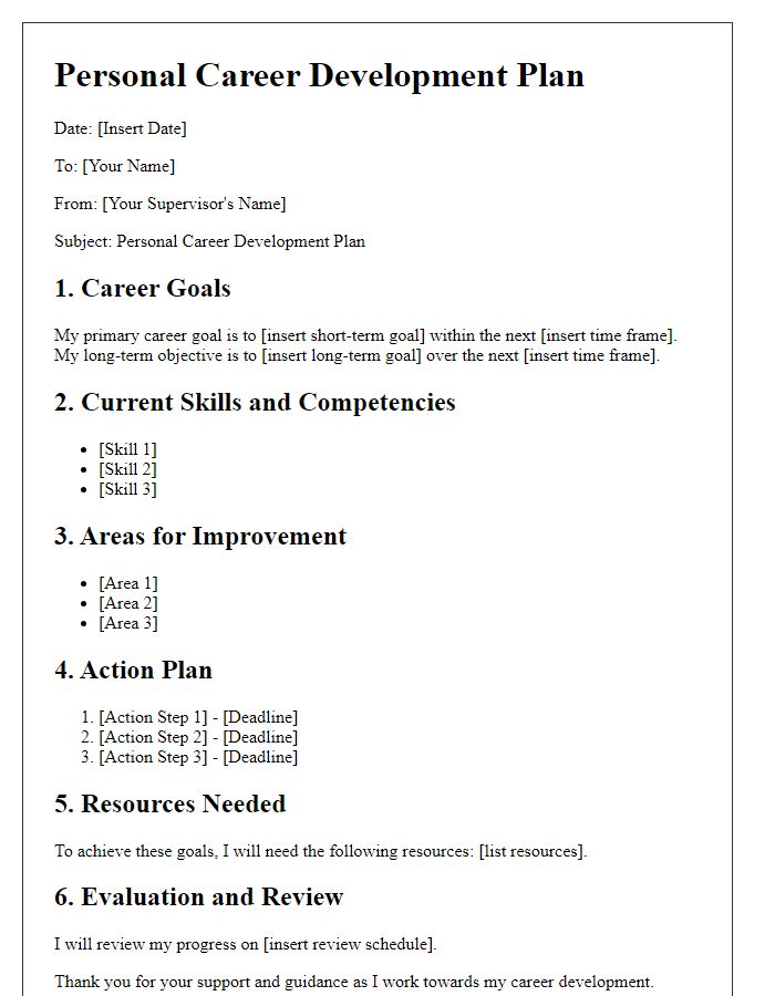 Letter template of a personal career development plan