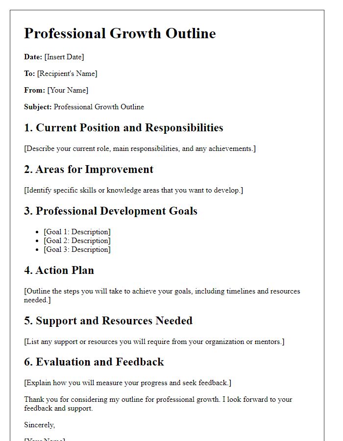 Letter template of a professional growth outline