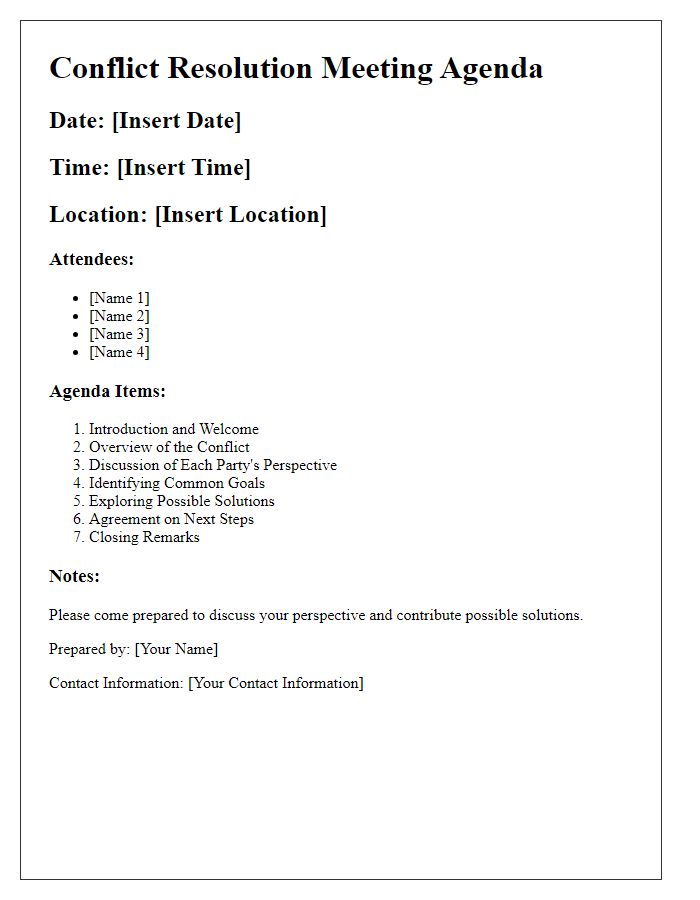 Letter template of conflict resolution meeting agenda