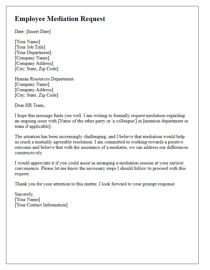 Letter template of employee mediation request