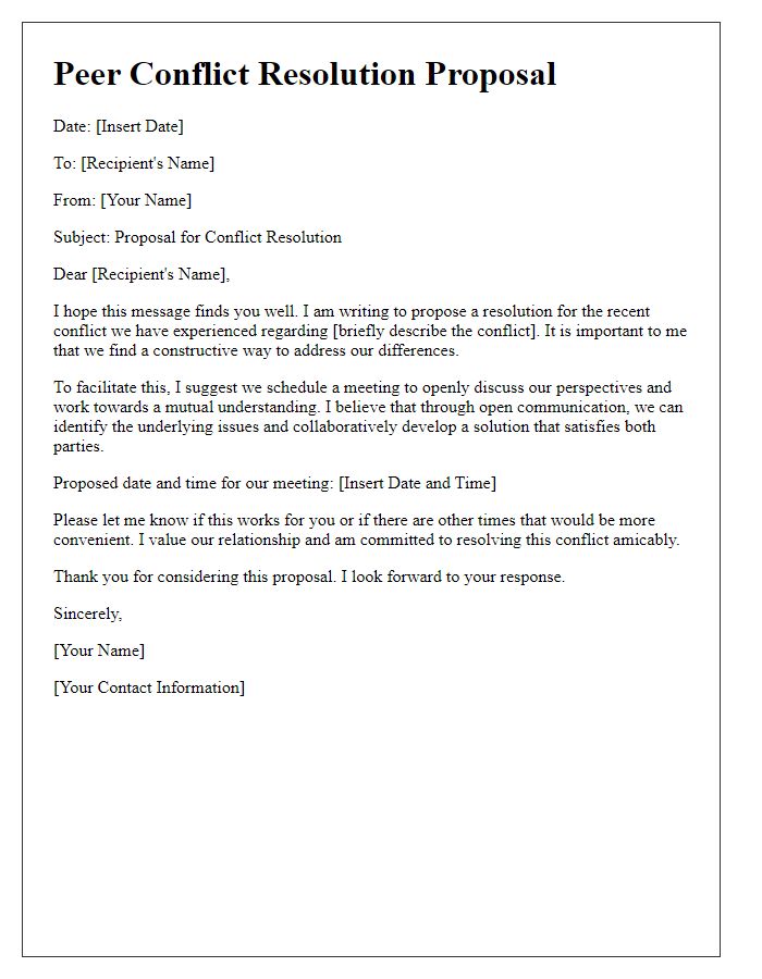 Letter template of peer conflict resolution proposal