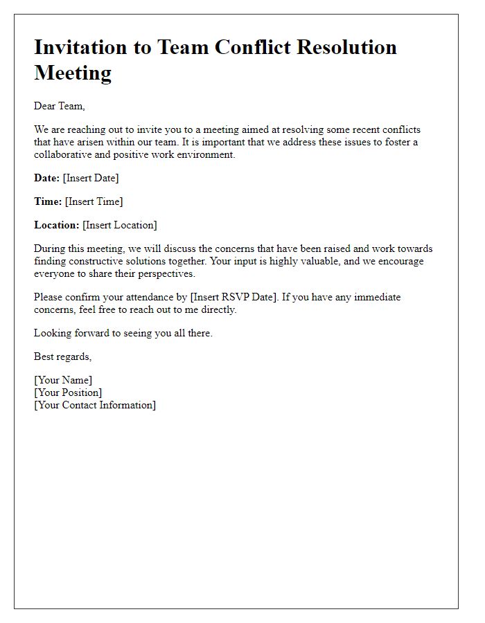 Letter template of team conflict resolution invitation