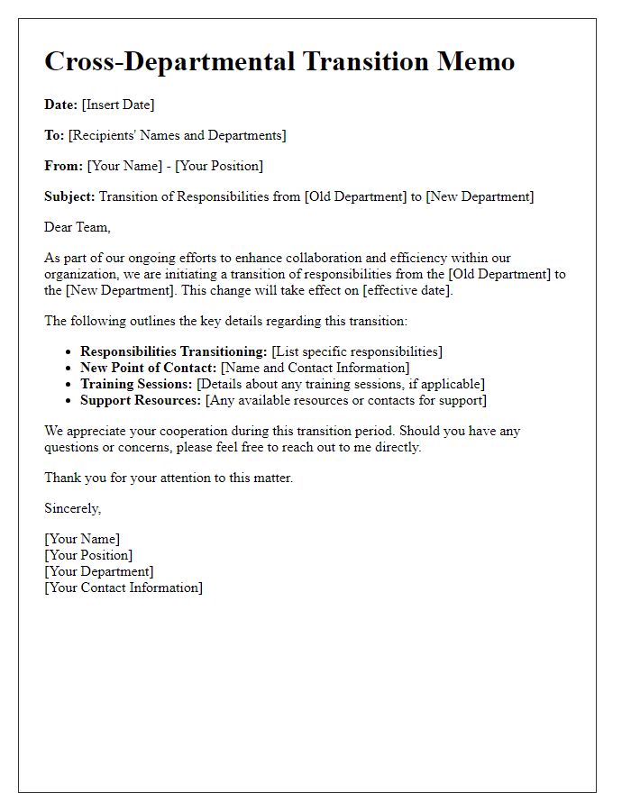 Letter template of cross-departmental transition memo