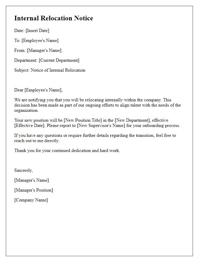 Letter template of internal relocation notice