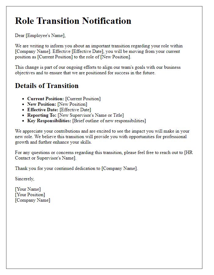 Letter template of role transition information