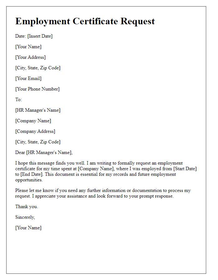 Letter template of employment certificate request for past employees