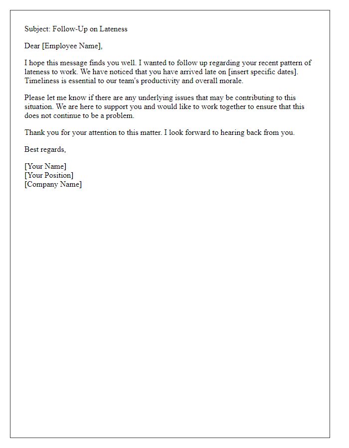 Letter template of lateness follow-up for employee.