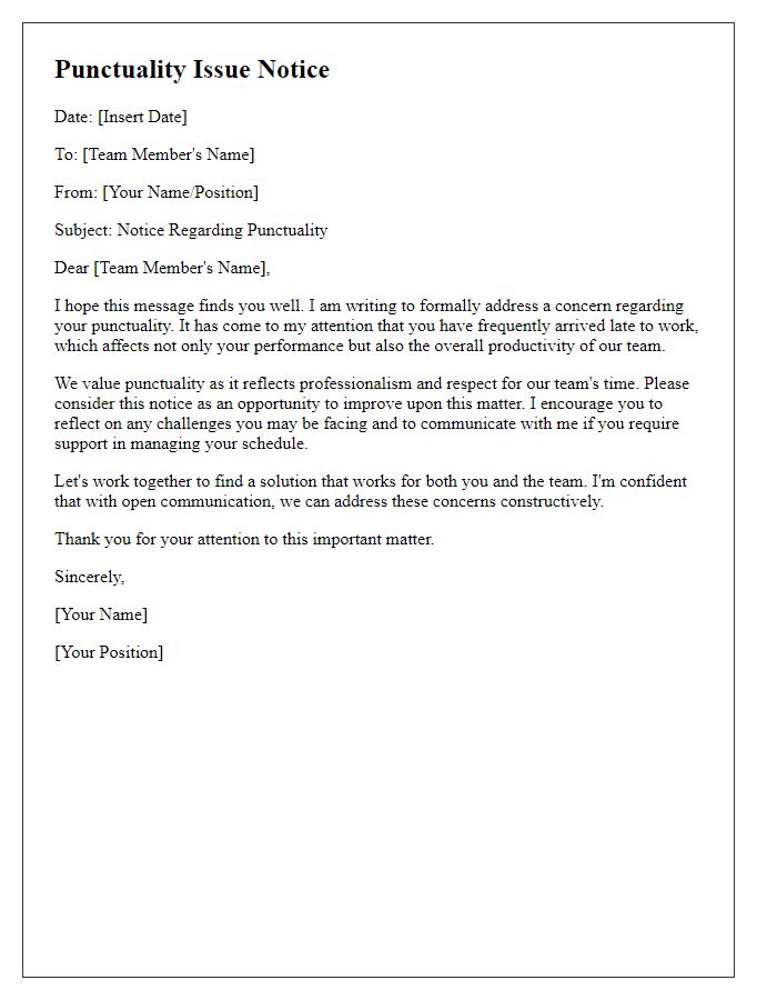 Letter template of punctuality issue notice for team member.