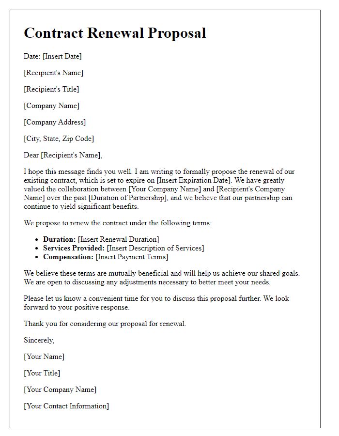 Letter template of contract renewal proposal.