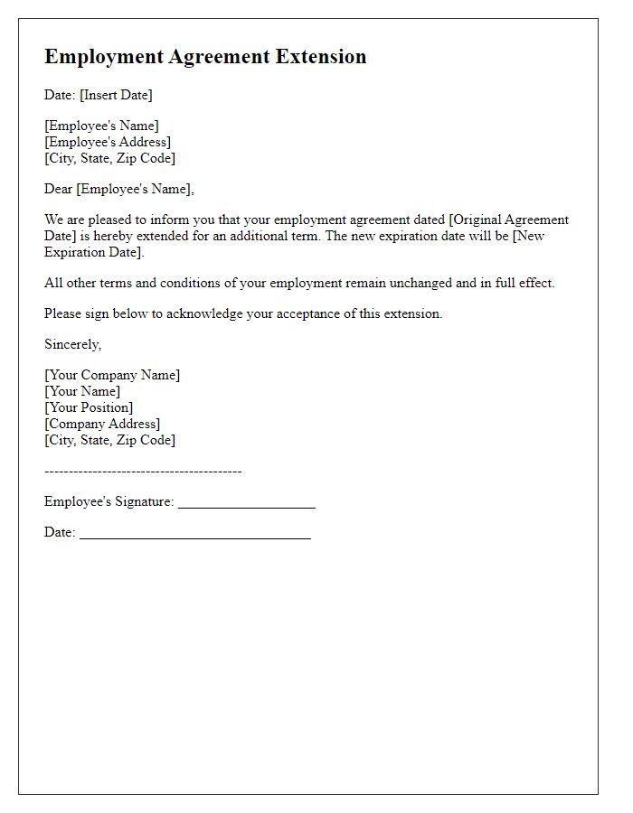 Letter template of employment agreement extension.