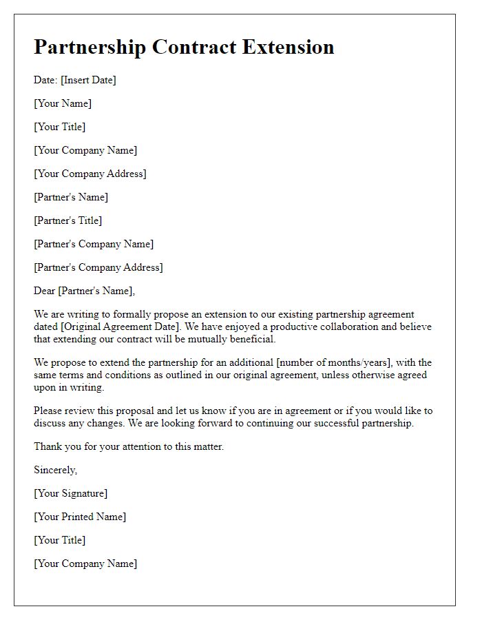 Letter template of partnership contract extension.