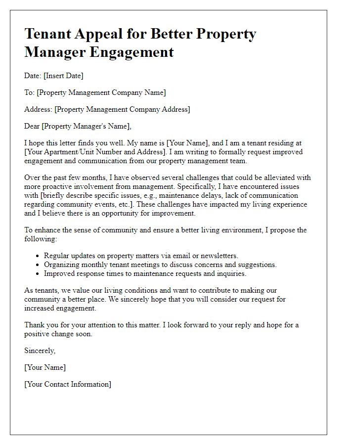 Letter template of tenant appeal for better property manager engagement