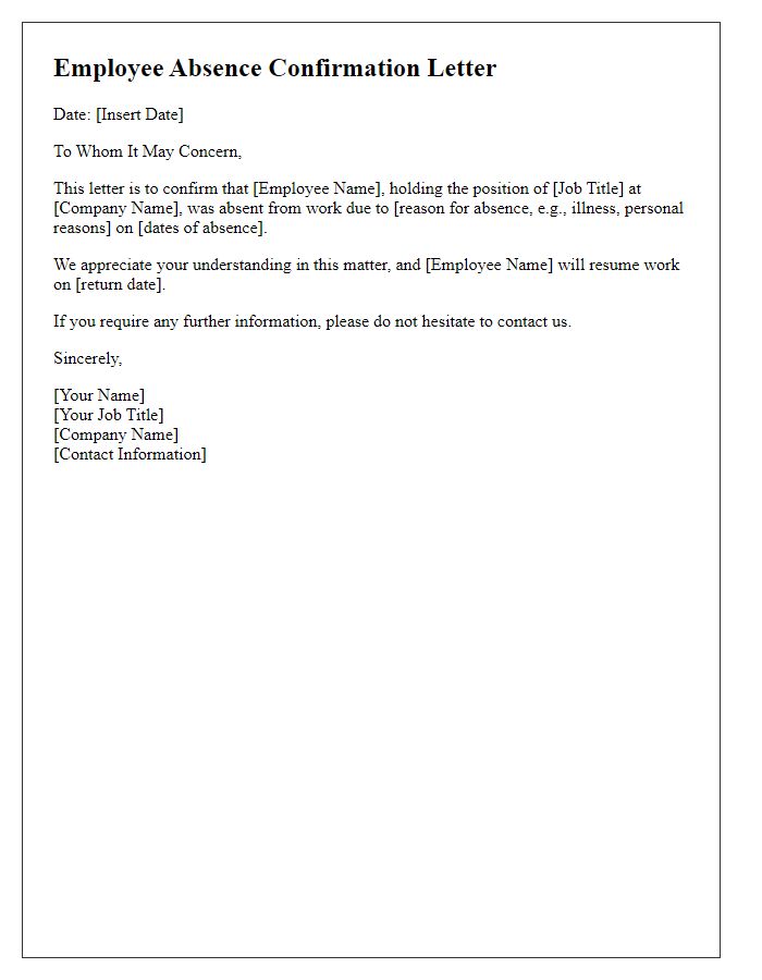 Letter template of employee absence confirmation