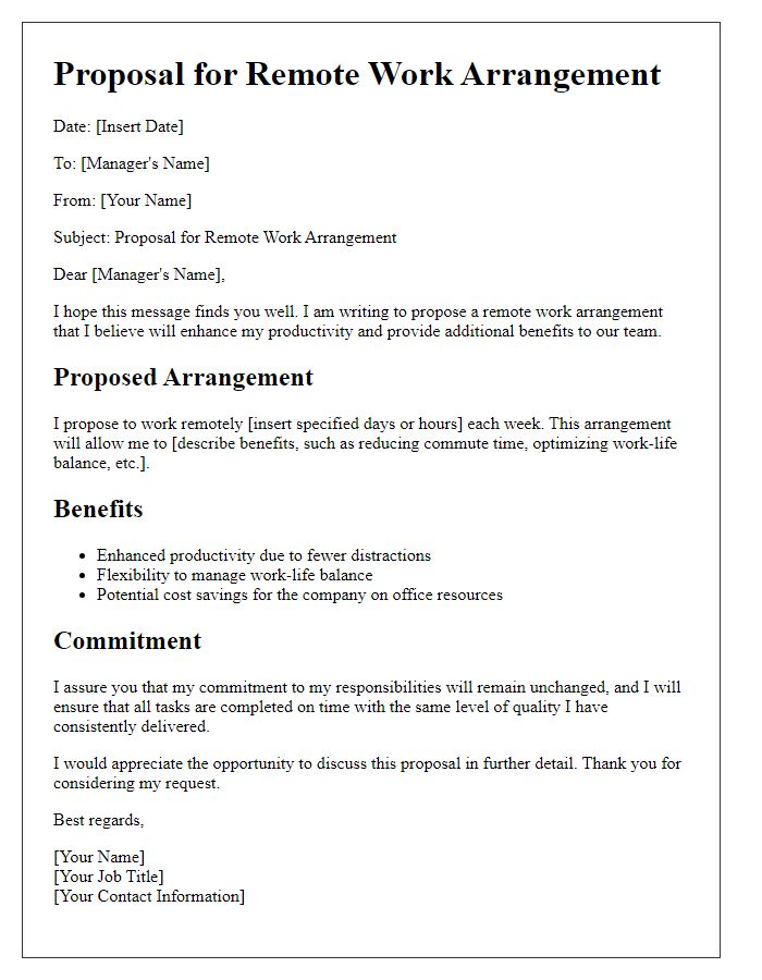 Letter template of proposal for remote work arrangement